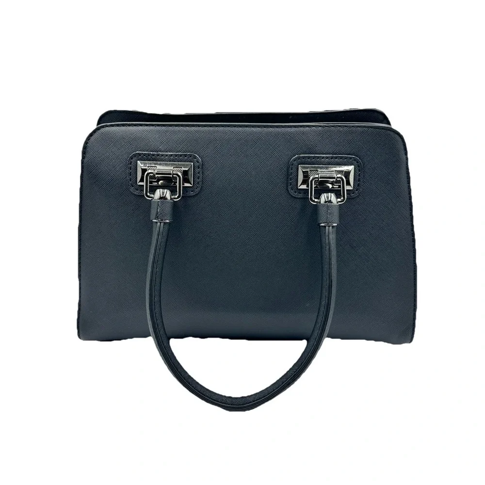 La Terre Vegan Leather Satchel Black Structured Handbag Crossbody Detached Strap